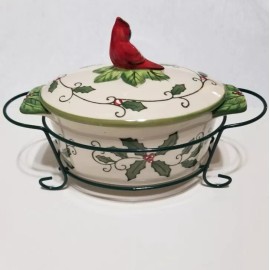 TEMP-TATIONS by Tara Temptations by Tara Cardinal 9oz Oval Casserole w/Lid & Wire Holder/Rack New