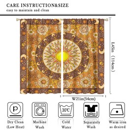 Vintage Sun&Moon Blackout Curtains for Bedroom, Indian Boho Outer Space Planet Fall Flowers Bohemian Hippie Decor Rod Pocket Thermal Insulated Darkening Curtains Window Drapes 2 Panels 45" L x 21" W
