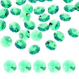 sourcing map 35Pcs 14mm Crystal Octagon Beads, 2-Hole Glass Suncatcher Beads, Chandelier Prisms Parts Hanging Pendants for Home DIY Arts Crafts Decoration, Green
