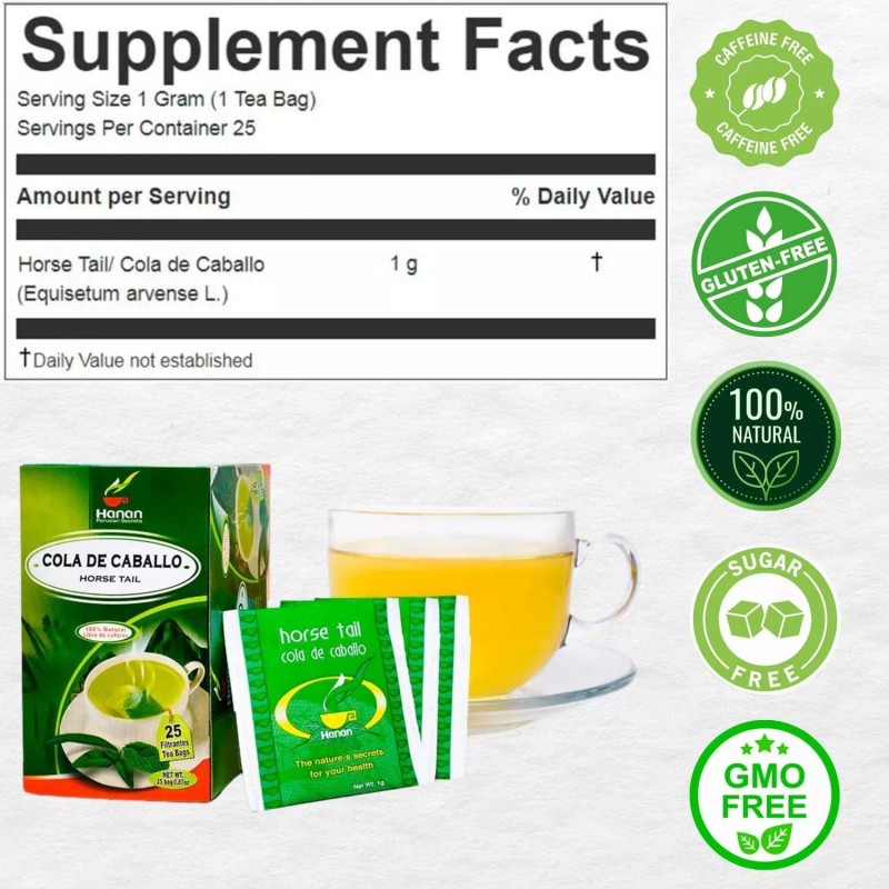 Hanan Horsetail Tea Hojas de Cola de Caballo 100 Teabags