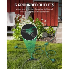 DEWENWILS Outdoor Extension Cord with 6 Outlets, 1 to 3 Splitterfor Christmas Decor, Total 25FT (Max Length 13FT from End to End), Extension Cord, Waterproof Cord for Outdoor String Light ETL Listed