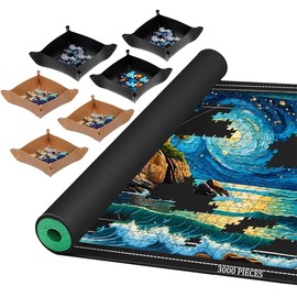 Pohxev Jigsaw Puzzle Mat Roll Up, Portable Saver Pad 53” x 35” Up to 3000 Pieces, Puzzle Matt Rollup with Non-Slip Rubber Bottom & Smooth Top. (6 Puzzle Sorting Trays & 1 Storage Bag)