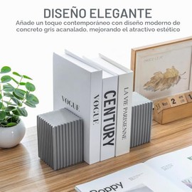 MyGift - Sujetalibros para estantes, modernos sujetalibros decorativos de bloques de hormigón gris estriado, juego de 2, elegantes y funcionales organ
