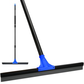 Floor Squeegee for Concrete and Tile Cleaning, 24'' Rubber Wiper Broom, Large Heavy Duty Water Scraper with 60'' Long Handle for Garage, Deck, Bathroom, Shower Glass, Window