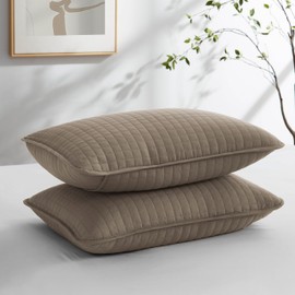 Southshore Fine Living, Inc. Taupe Pillow Covers 22" x 22", Set of 2 Quilted Pillow Shams, Euro Sham Covers Fit Throw Pillows for Couch or Bed, Matches Quilt Bedding Set, Dark Taupe
