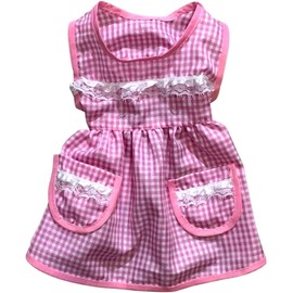 Genérico Mandil para Perro Estilo Doñita, Disfraz Dogñita Cuadros Rosa y Blanco, con Encaje y Bolsillos