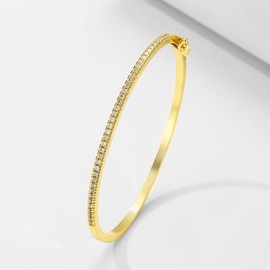 Gold Plated Cubic Zirconia Bangle Classic Bracelet (Golden, One size)