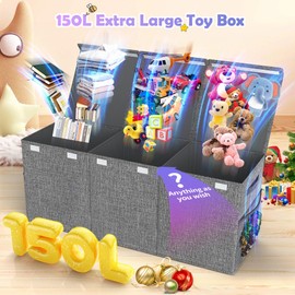 Mabahoo Extra Large Toy Box, Collapsible Sturdy Kids Toy Chest for Boys, Girls, 40"x14"x16" Storage Organizer Toddler Storage Bins with Lids, Toybox Basket for Living Room, Bedroom, Nursery, Gray