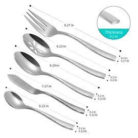 Flatasy Flatware Set Silver Hammered 45 Pieces Stainless Steel Cutlery Set Silverware Serving Set Home Event Use Wedding Housewarming Gift