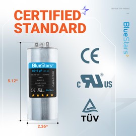 BlueStars Ultra Durable 80+5 uf ± 5% MFD 370 Or 440V Dual Run Round Capacitor TP-CAP-80/5/440R Condenser Straight Cool & Heat Pump Air Conditioner