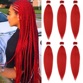 Pre Stretched Braiding Hair 36 Inch 6 Packs Red Braiding Hair Prestretched Crochet Braids Hair Professional Synthetic Braid Hair Extensions Hot Water Setting(36",Red)