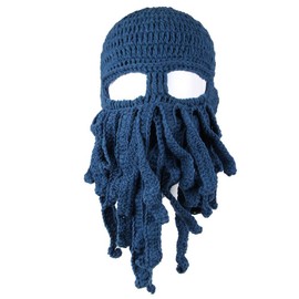 Kafeimali Gorros barbarbarinos para hombre con cabeza de vagabond, original, plegable, para barba, pulpo, pirata, gorras barbudas, Azul, Talla única