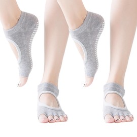 COMFORTIS Women's Yoga Socks, Pilates Socks, Set of 2, Non-Slip, Toeless, gray (light gray)
