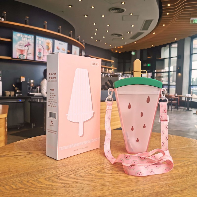 YFEIQI Cute Watermelon Slice Shape Water Bottles, 320ml Plastic Drinking