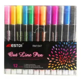 Bestdi 12 Plumones Contorno Metálico Doble Linea Mágicos
