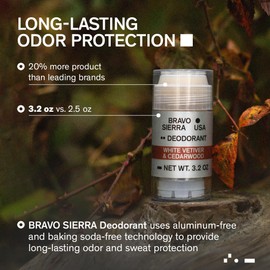 Aluminum-Free Deodorant for Men by Bravo Sierra, 2-Pack-Contains Natural Ingredients–Long Lasting All-Day Odor and Sweat Protection-White Vetiver & Cedarwood, 3.2 oz-Paraben-Free, Vegan & Cruelty-Free