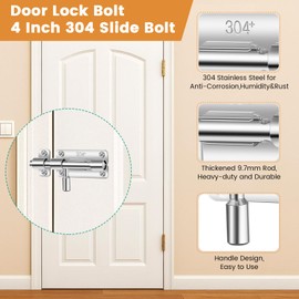 3 Pcs Door Lock Bolt,Gate Bolt Lock,Stainless Steel Door Latch with Screws 4",Heavy Duty Sliding Shed Bolts for Doors,Security Gate Bolts for Wooden Gates,Bathroom,Bedroom,Garden,Shed,Toilet,Fences