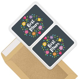 Rectangle Stickers (Set of 2) 10cm - Best Mum Flowery Pattern Mothers Day Decals for Laptops,Tablets,Luggage,Scrap Booking,Fridges, 44274