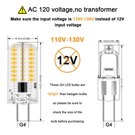 Megereet G4 LED Bulb 120V Dimmable 3W(20W 30W Halogen Equivalent) Warm White 3000K G4 Bi-Pin Base LED Bulb(Cannot be Used at Low Voltage 12V) G4 LED 110V- 130V - Pack of 5