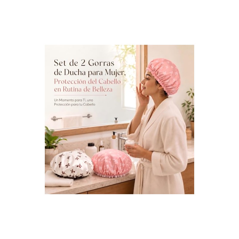 2Pzs Gorro de Ducha Grande Reutilizable de Doble Capa Impermeable