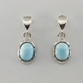 Amber America Dangle Blue and Oval LARIMAR Earrings Natural Rhodium 925 STERLING SILVER #104e