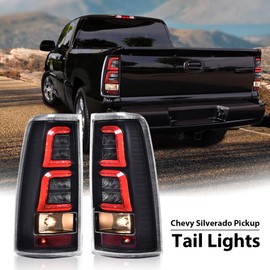 DOTCOM LED Tail Lights w/Wiring Harness, Compatible with Chevy Silverado 1500 2500 & HD 1999-06/Silverado 3500 2001-06,Sierra 1500 2500 & HD 1999-02/Sierra 3500 2001-02 Clear Lens Black Housing