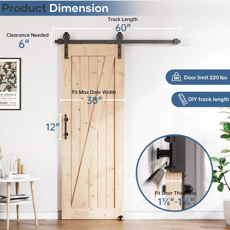 EaseLife 5FT Sliding Barn Door Hardware Track Kit & Handle,Big