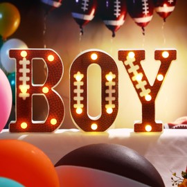 Realspring Woodland Greenery Centerpieces Baby Marquee Light up Sign Letters 8.26'' Babe Shower Letter Battery Operated Gender Reveal Birthday Party Decor for Home Table(Football Boy,Brown)