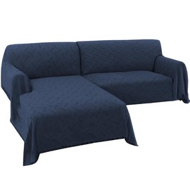 Turquoize Sectional Couch Covers L Shape Couch Cover Sectional Sofa Cover Washable 2 Pieces Couch Covers for Sectional Sofa Feature Geometrical Woven Jacquard Fabric (Chaise/2 Seats, Navy)