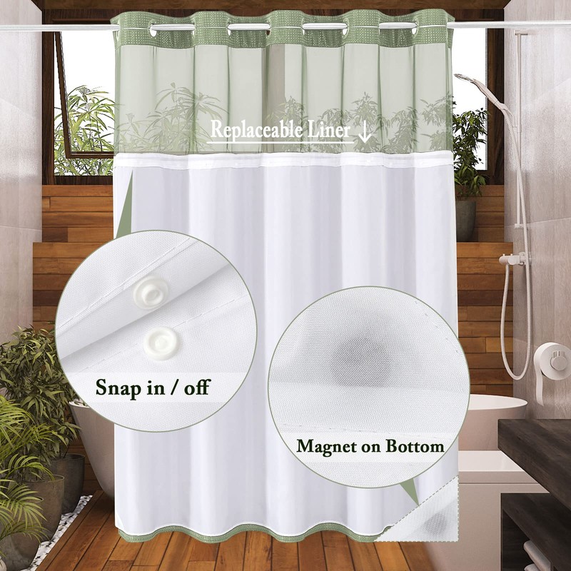 Gibelle No Hook Waffle Weave Shower Curtain with Snap-in Fabric