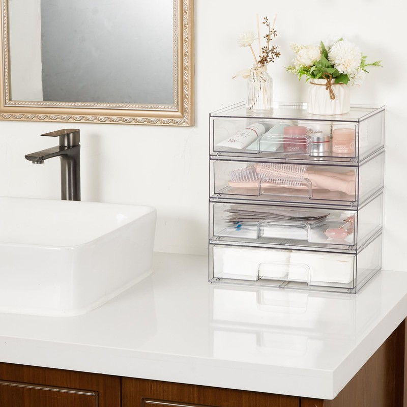 Vtopmart 12.1''W Clear Stackable Storage Drawers,2 Pack Acrylic Plastic Organizers