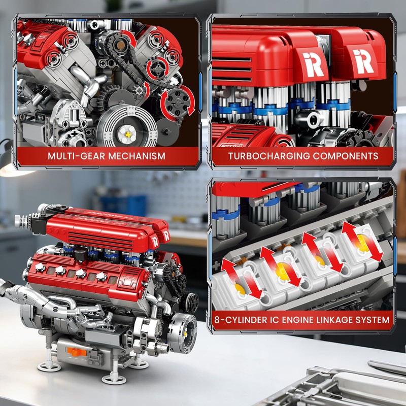 Reobrix V8 Engine Model Building Kit for Adults, V8 Engine