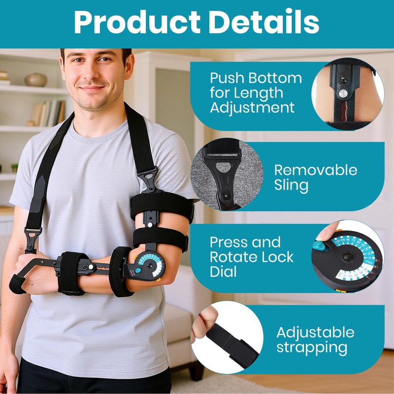 JorWystia Hinged ROM Elbow Brace, Adjustable Post Op Stabilizer Splint