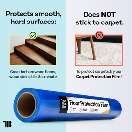 Floor Protection Film, 48 inch x 500' roll, Made in USA, Blue Self Adhesive Floor Protector for Moving and Construction, Temporary Covering for Protection of Hardwood, Tile, Hard Surfaces