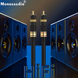 Monosaudio A202R Heavy Duty RCA Phono Cable - Pure Copper Silver Plated Conductor, Double Shielding RCA Signal A/V Cable with M/M RCA Connectors (1M/3.2FT)