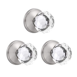 Probrico Diamond Crystal Style Half Dummy Door Knobs 3 Pack Keyless Door Knobs Interior for Hallway/Closet, Brushed Nickel Door Knobs Interior with Round Rosette