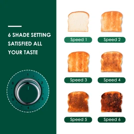 Roter Mond 4 Slice Toaster Retro Stainless Steel with Bagel Defrost Cancel Function, 6 Browning Settings, Extre Wide Slot and Removable Crumb Tray, Green, ST033