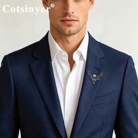 Cotsinyer Gunmetal Plated Deer Head Brooch Vintage Rhinestone for Men/Women