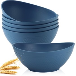 Homienly Wheat Straw Bowl Sets of 6-60oz Large Cereal Bowls,Microwave and Dishwasher Safe Bowls,Soup Bowl Sets Alternative for Plastic Bowls for Serving Soup,Salad Bowls for Kitchen - Blue