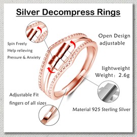 Glintara Anxiety Rings for Women Girls, 925 Sterling Silver Anti-Stress Fidget Spinning Rings, Adjustable Open Stress Spinner Rings with Beads, Hypoallergenic Ring for Stress Relief Gift for Birthday