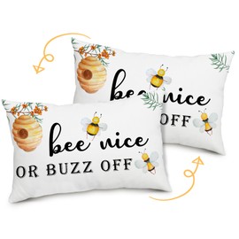 Honey Bee Throw Pillow Covers, Motivational Inspirational Gifts for Woman Man, Be Nice or Buzz Off Cushion Cover Summer Decorative Pillowcase Home Decor Sofa Couch Chair Bedroom Living Room - 56