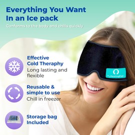 Reusable Head Gel Ice Pack with Adjustable Elastic Band - Head Gel Pack Fits Most Head Sizes - Flexible Ice Packs for Men and Women - Soft Ice Pack with Elastic Band for Convenient Use - 2 Packs