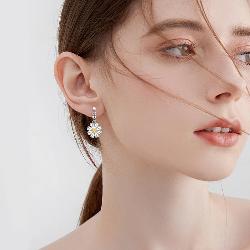 Daisy Earrings for Women 925 Sterling Silver Daisy Flower Dangle