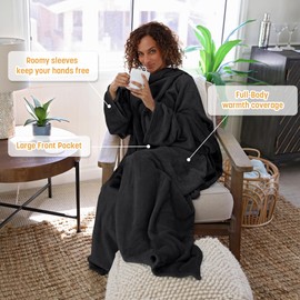 Catalonia Wearable Blanket with Sleeves and Pocket, Cozy Soft Fleece Mink Micro Plush Wrap Throws Blanket Robe for Women and Men
