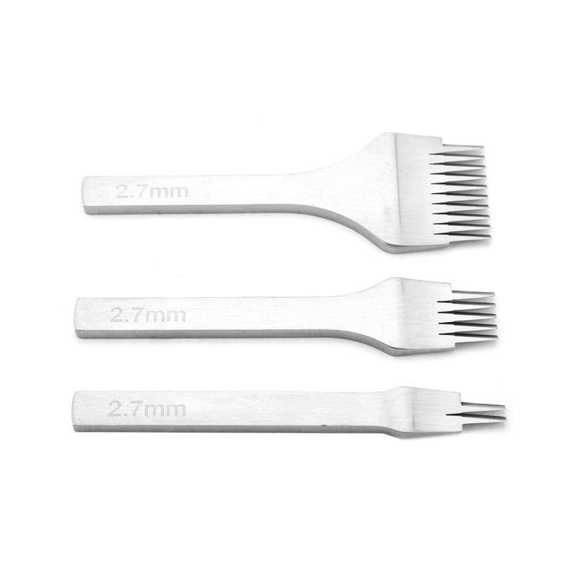 White Steel 2/5/10 Punch Prong Tool Set Lacing Stitching Chisel