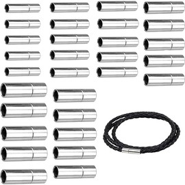 Pack of 30 Leather End Caps for Jewellery Making, Cord End Caps Leather Band Clasp Bracelet Clasps Tube End Clasp for Making Bracelet Jewellery (2 mm/2.5 mm/3 mm/4 mm/5 mm/6 mm, Silver)
