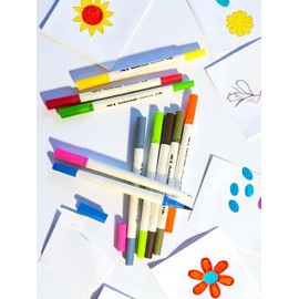 TEMMIA Felt Tip Pen Set with Double Tip - 12 Colours Brush Pen & Fineliner, Water-Based Ink, Ideal for Painting, Drawing, Sketching, Colouring, Hand Lettering, Bullet Journal