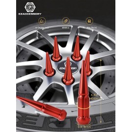 EZAccessory 14x1.5 Spline Spike Lug Nuts 24 Pieces Red with Key Bulge Acorn Lug Nut for Chevy GMC 6x5.5 Pattern Silverado Colorado 6x120 Pattern 15-on