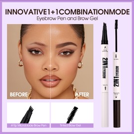 Microblading Eyebrow Pen-Tinted Brow Mascara，Brow Pencil, 2 in 1 Waterproof Dual-Ended Eye Brows Pencils with Micro-Fork-Tip and Precise Brush-Tip Creat Nature Eyebrow,Last All Day (Brown)