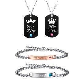 HUASAI 2Pcs Couple Bracelets Necklace Matching Necklace for Couples Set Gifts for Women Trendy Stuff Gifts